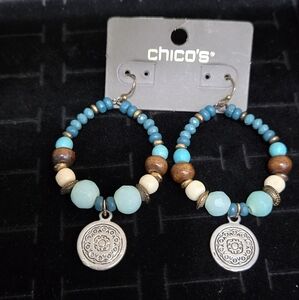 Chico's Blue and Brown Beaded Earrings with Charms